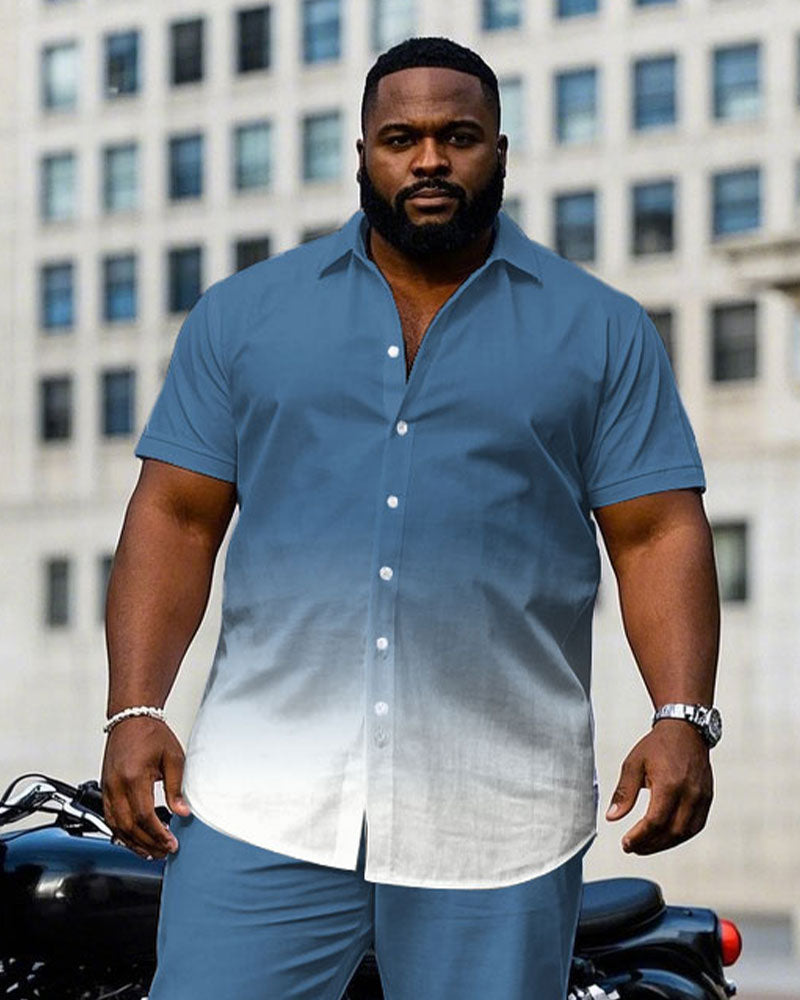 Big & Tall White Blue Gradient T-Shirt Pants Set for big men view 2