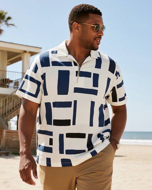 Big & Tall Black Blue Colorblock Polo Shirt for big men