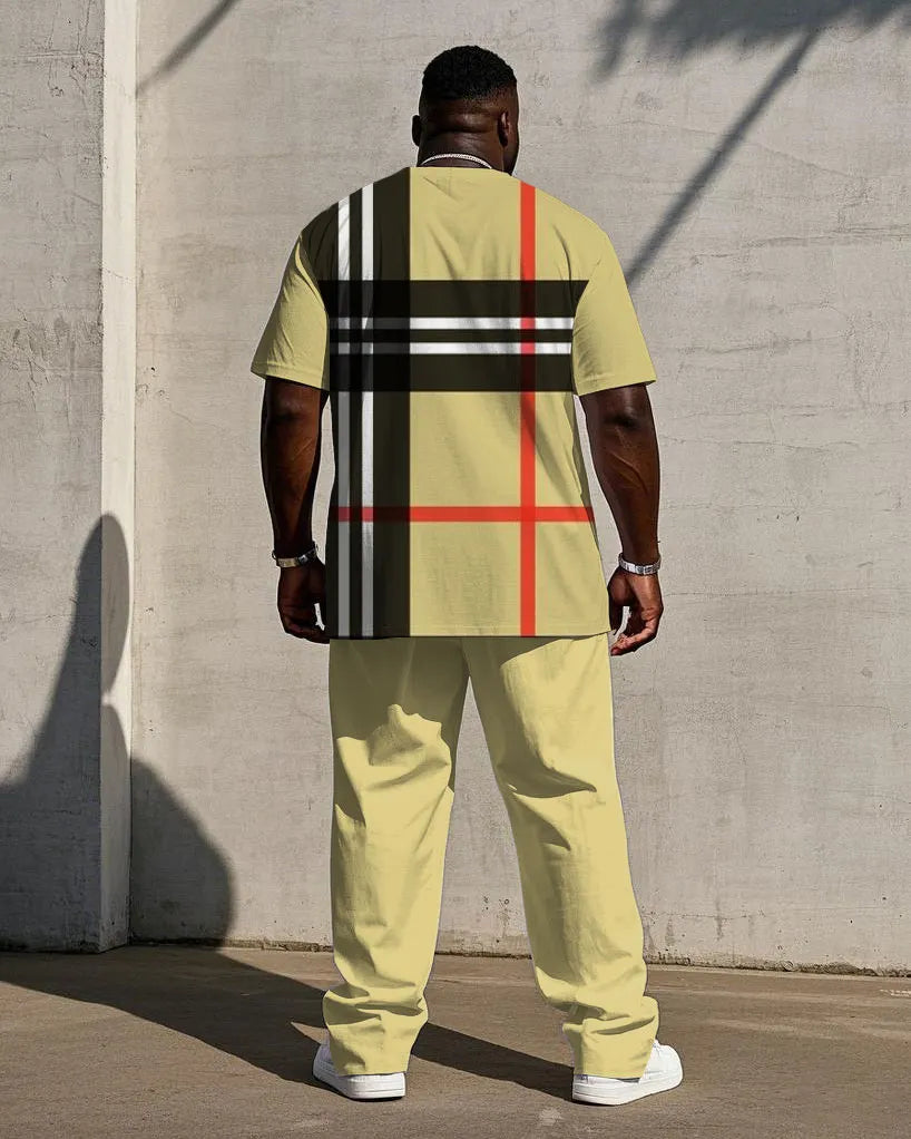 Big & Tall Yellow Plaid Graphic T-Shirt Pants Set for big men view 4