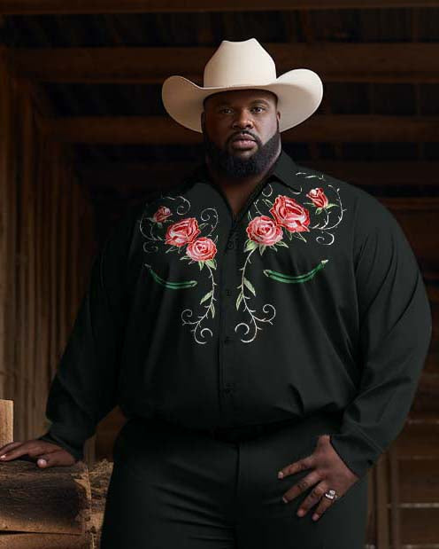 Big & Tall Black Western Floral Two-piece Set for big men view 2