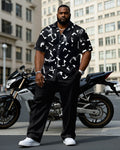 Big & Tall Black Geometric Graphic T-Shirt Pants Set for big men view 1