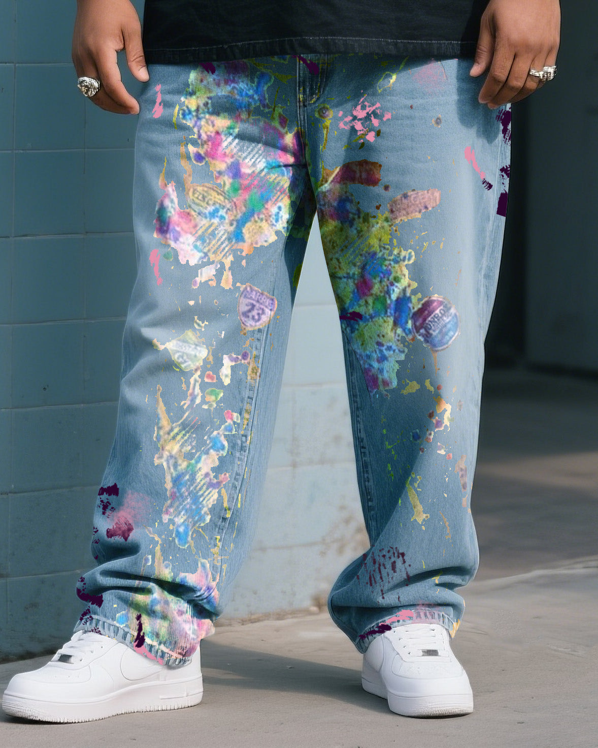 Big & Tall Denim Splash Ink T-Shirt Pants Set for big men view 3