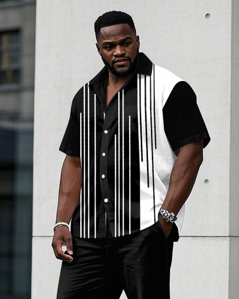 Big & Tall Black Business Casual T-Shirt Pants Set for big men view 2