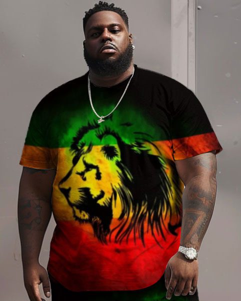 Big & Tall Red Green Streetwear Two-piece Set for big men view 3