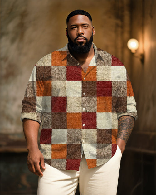 Big & Tall Brown Plaid Graphic Long Sleeve Shirt for big men view 1