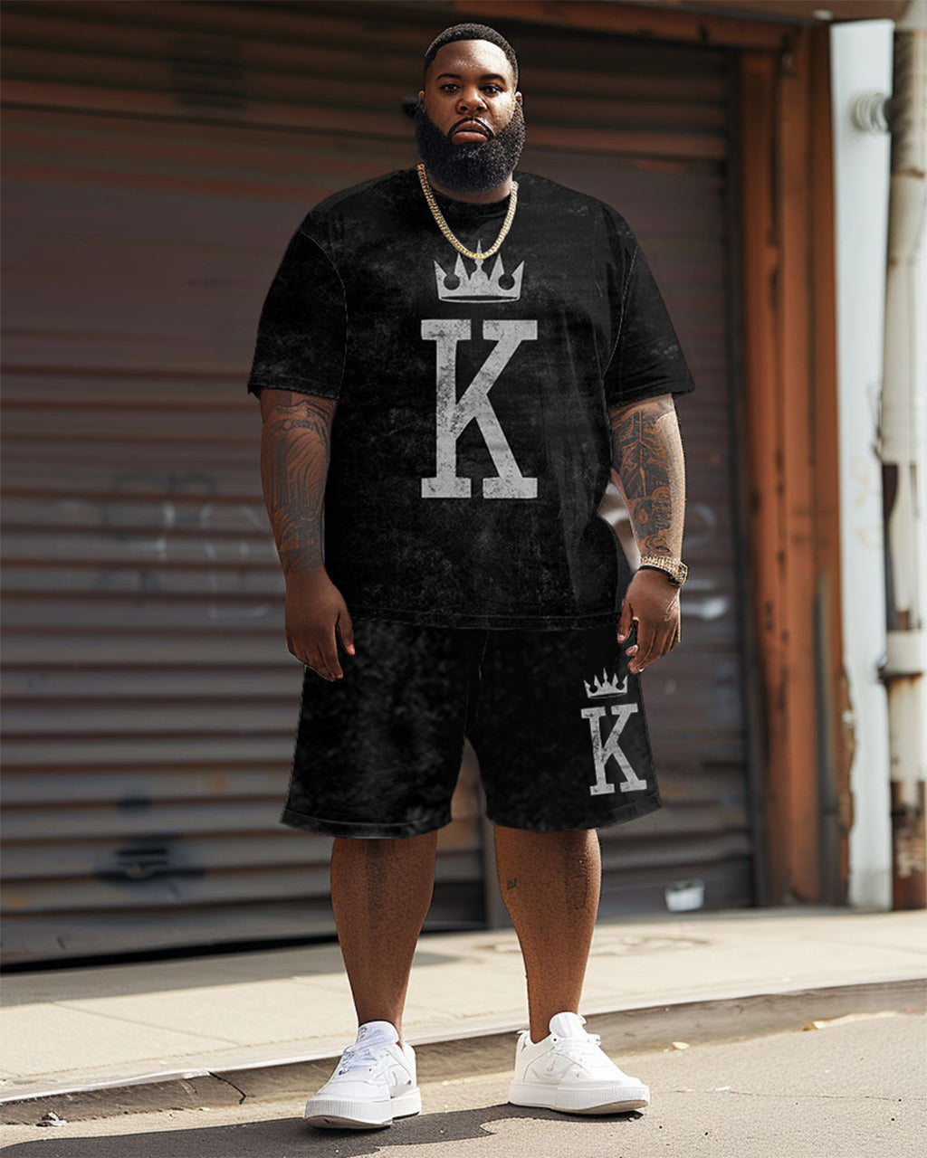 Big & Tall Graphic Streetwear Two-piece Set for big men view 1