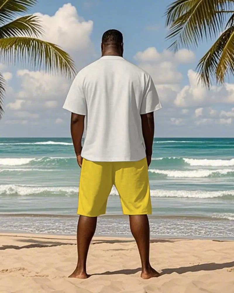 Big & Tall Yellow Hawaiian Graphic T-Shirt Shorts Set for big men view 4