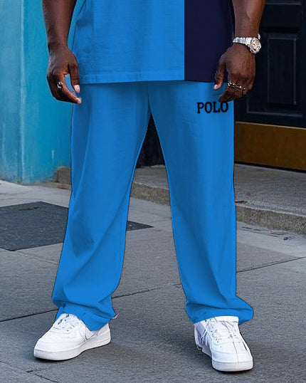 Big & Tall Blue Colorblock T-Shirt Pants Set for big men view 3