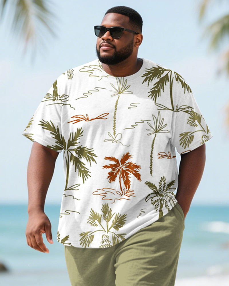 Big & Tall Green Hawaiian Graphic T-Shirt Shorts Set for big men view 1