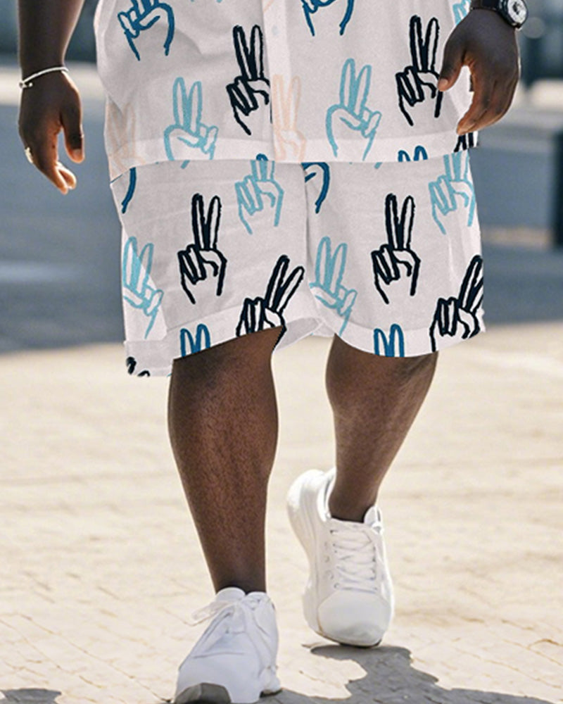 Big & Tall White Graphic Graffiti T-Shirt Shorts Set for big men view 3