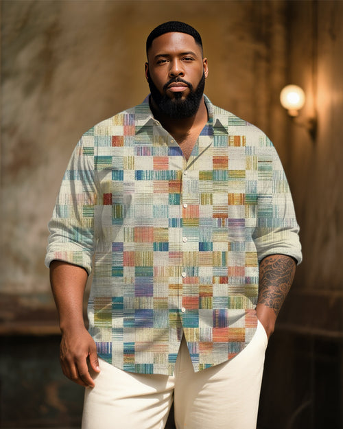 Big & Tall Green Plaid Graphic Long Sleeve Shirt for big men view 1