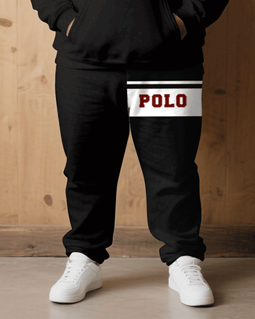 Big & Tall Black White Hoodie Sweatpants Set for big men view 3