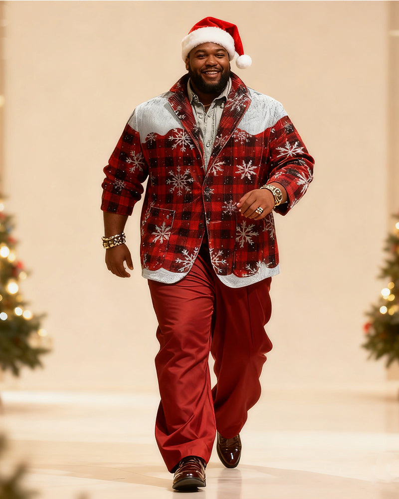 Big & Tall Black Red Plaid Two-piece Set for big men view 1
