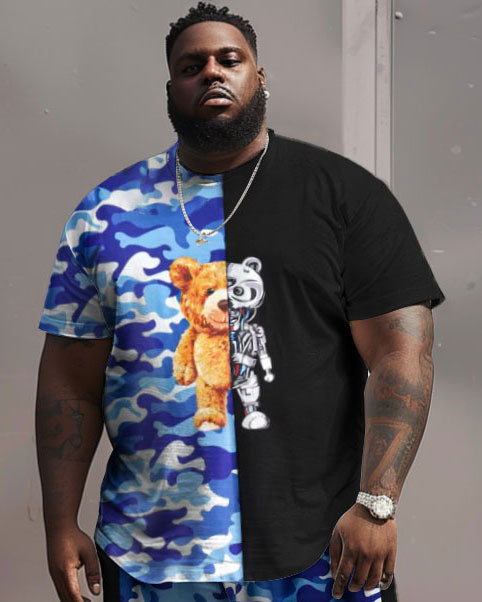 Big & Tall Colorblock Graphic T-Shirt Shorts Set for big men view 3