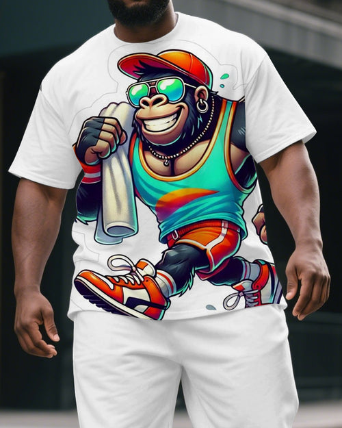 Big & Tall Graphic Streetwear T-Shirt Shorts Set for big men view 2