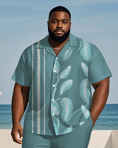 Big & Tall Blue Hawaiian Striped T-Shirt Shorts Set for big men view 2
