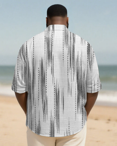 Big & Tall Black White Geometric Long Sleeve Shirt for big men view 2
