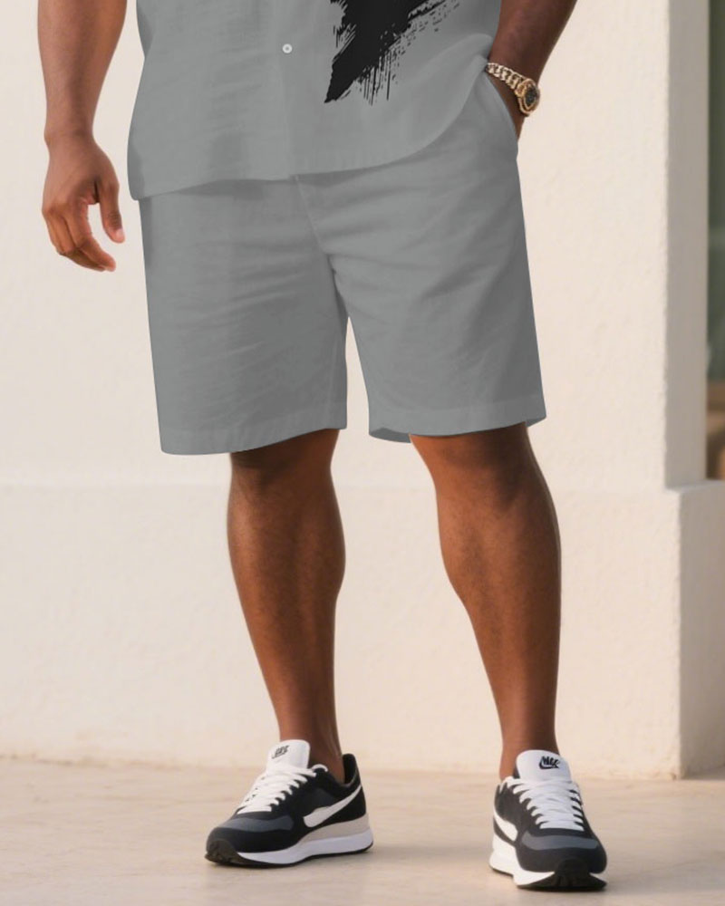 Big & Tall Black Gray Graphic T-Shirt Shorts Set for big men view 3