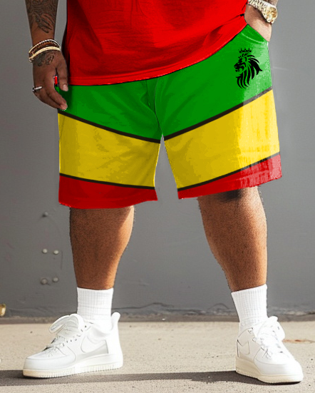 Big & Tall Reggae Striped T-Shirt Shorts Set for big men view 3