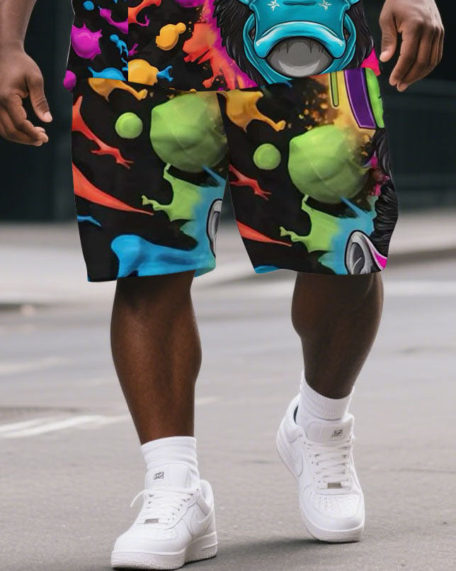 Big & Tall Colorblock Graphic T-Shirt Shorts Set for big men view 3