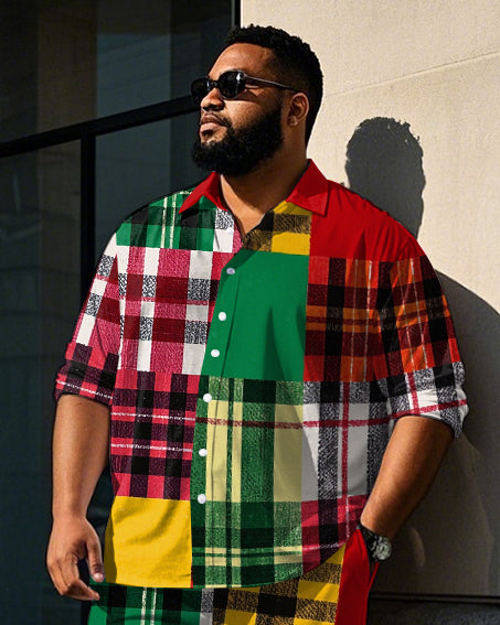 Big & Tall Colorblock Plaid T-Shirt Pants Set for big men view 2