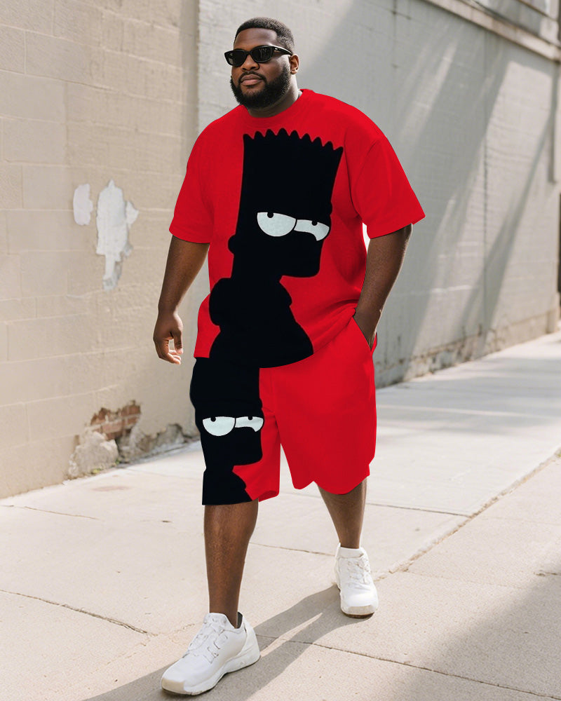 Big & Tall Black Red Graphic T-Shirt Shorts Set for big men view 1