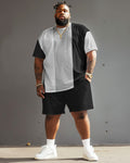 Big & Tall Black White Colorblock Two-piece Set for big men view 2