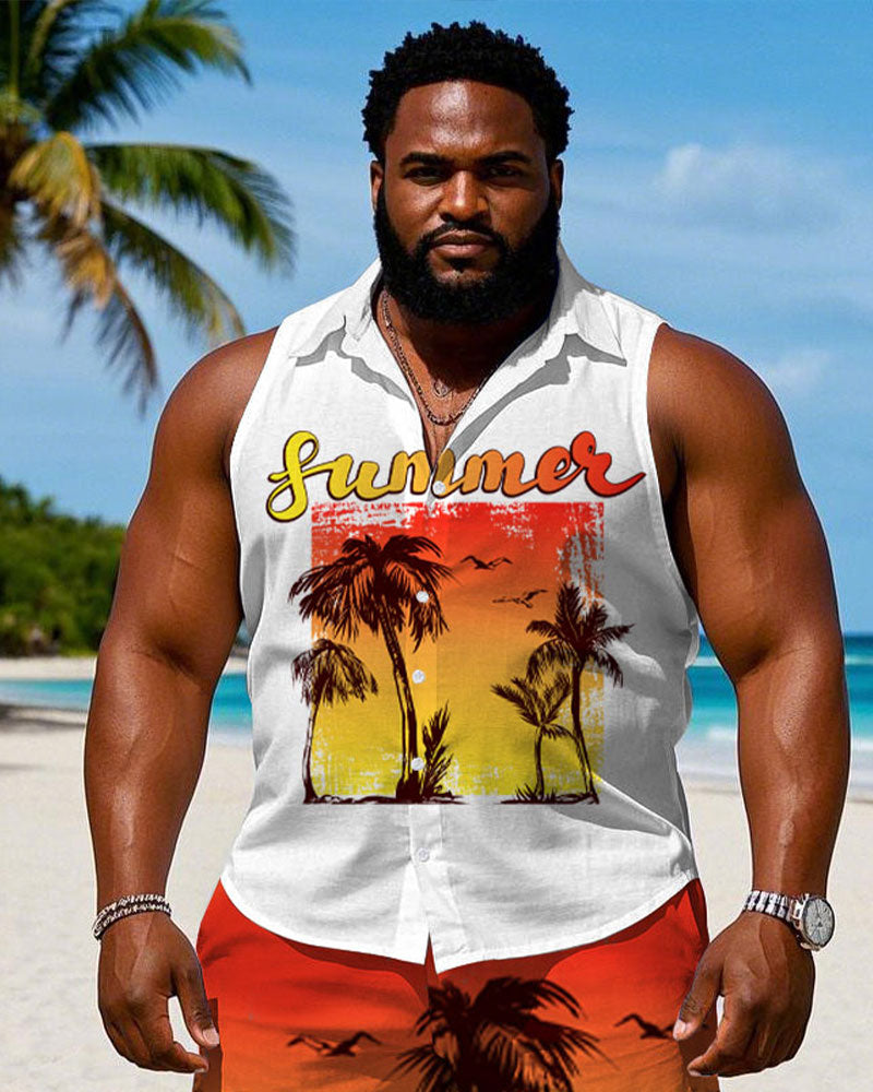 Big & Tall Hawaiian Graphic T-Shirt Shorts Set for big men view 2