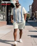 Big & Tall Blue Striped Graphic Polo Shorts Set for big men view 2