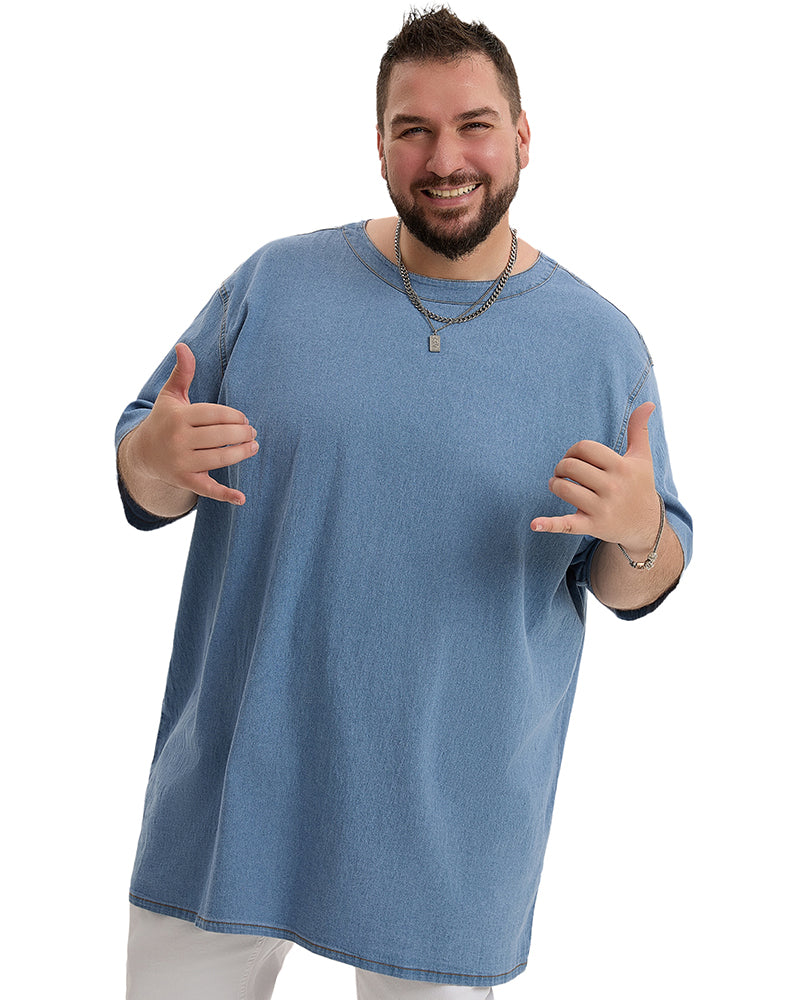 Big & Tall Denim Washed Solid Color T-Shirt for big men view 3