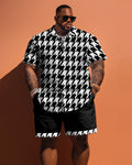 Big & Tall Plaid Graphic T-Shirt Shorts Set for big men view 1