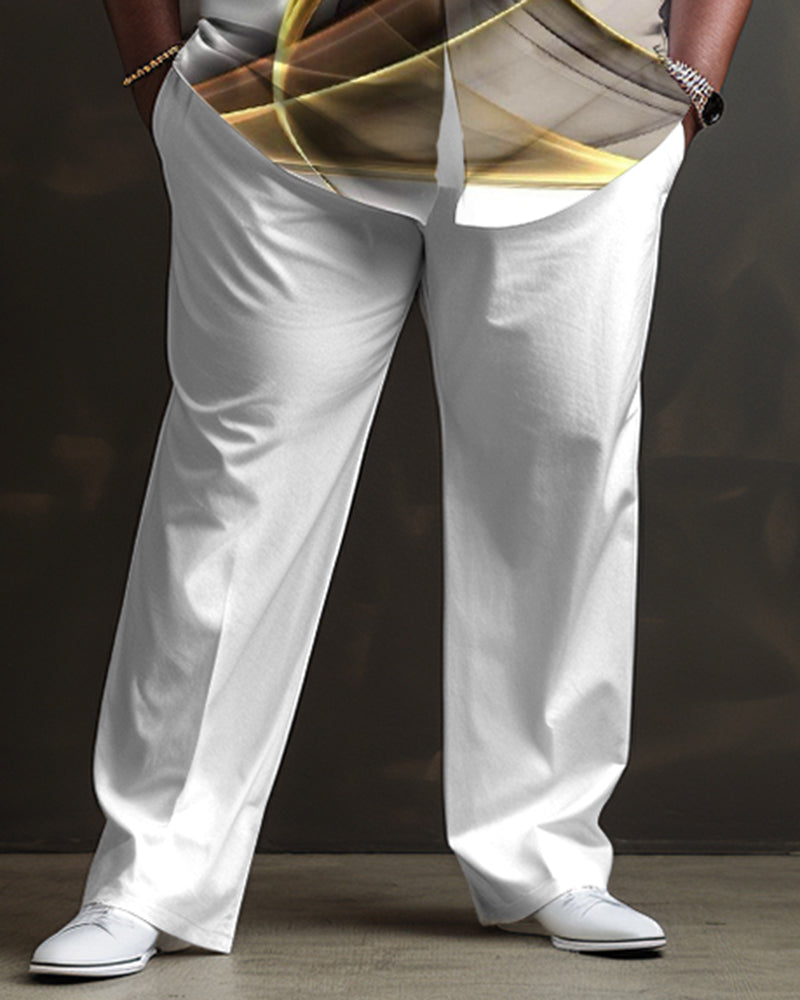 Big & Tall White Gradient Shirt Shorts Set for big men view 3