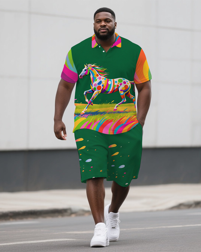 Big & Tall Graffiti Streetwear Polo Shorts Set for big men view 1