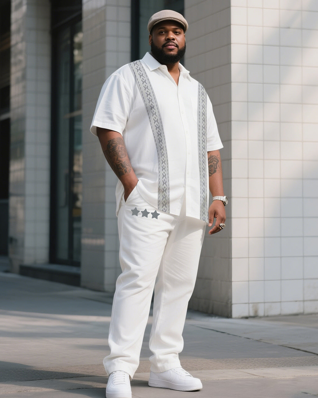 Big & Tall Striped T-Shirt Pants Set for big men view 1