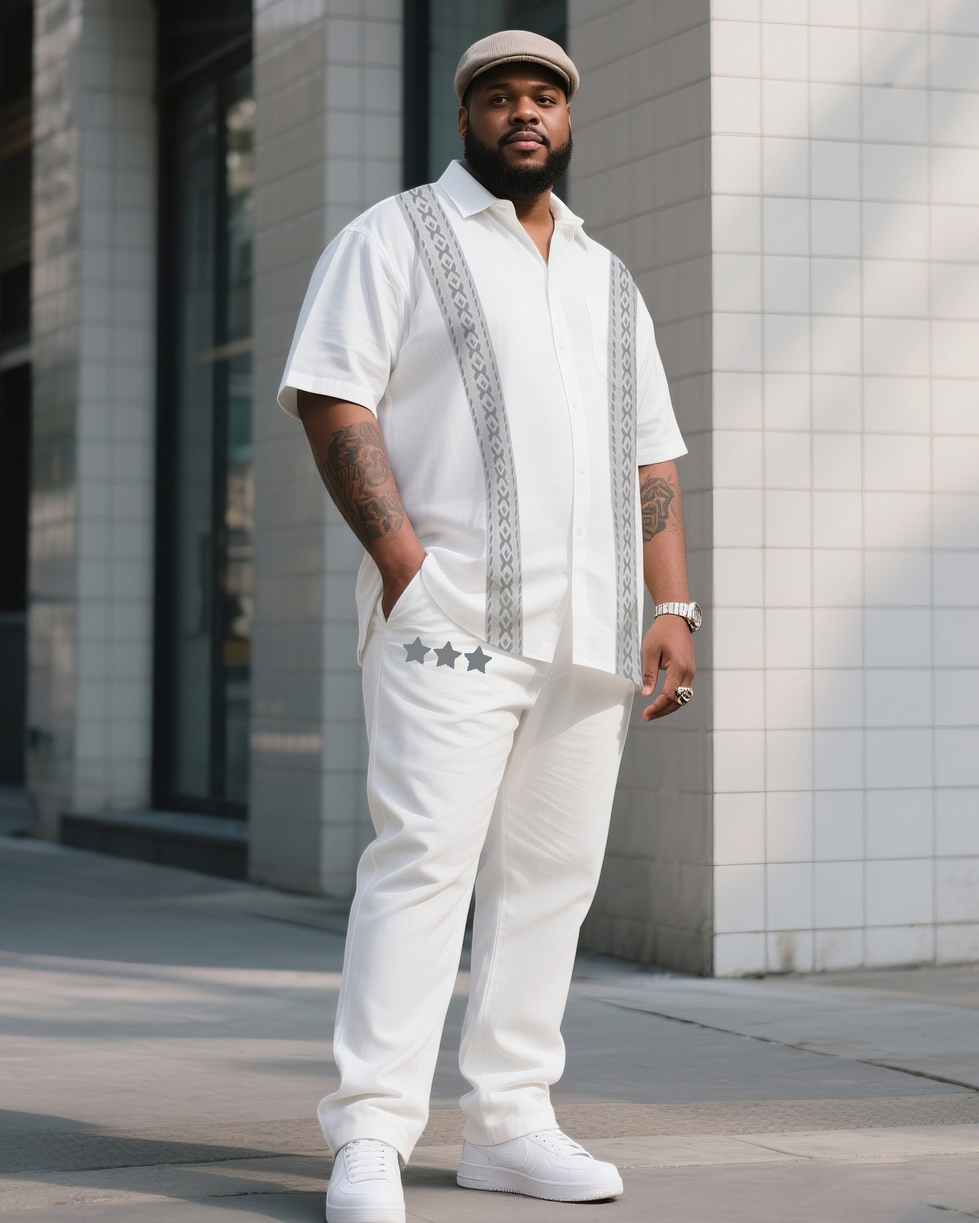Big & Tall Striped T-Shirt Pants Set for big men view 1