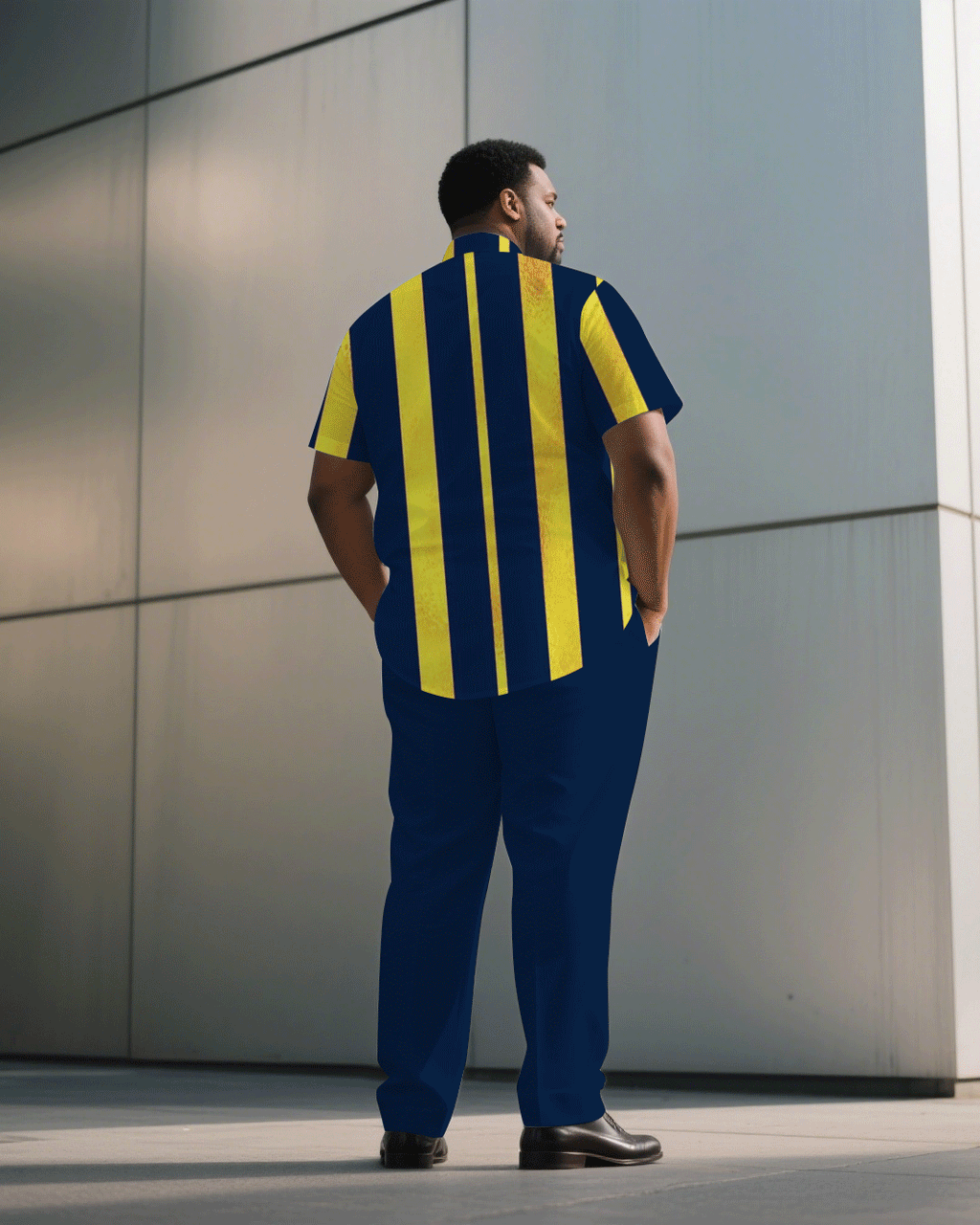 Big & Tall Blue Yellow Striped T-Shirt Pants Set for big men view 4