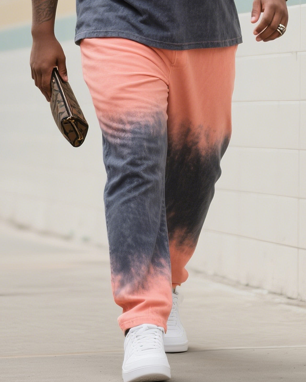 Big & Tall Pink Gray Gradient Two-piece Set for big men view 3