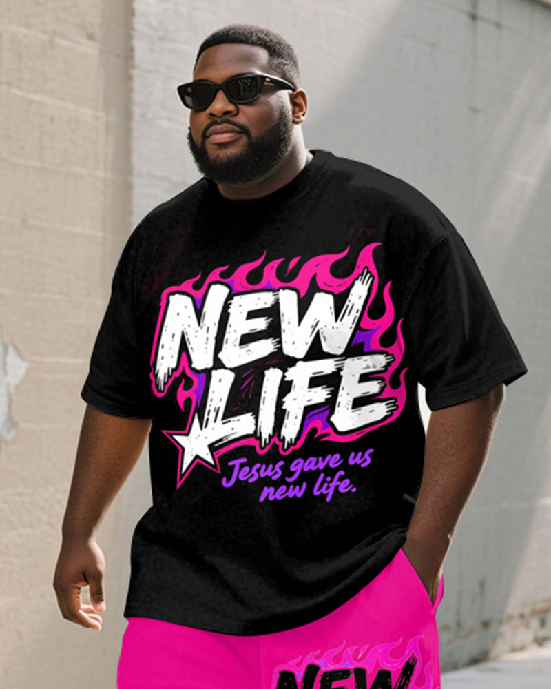 Big & Tall Pink Graphic T-Shirt Shorts Set for big men view 2