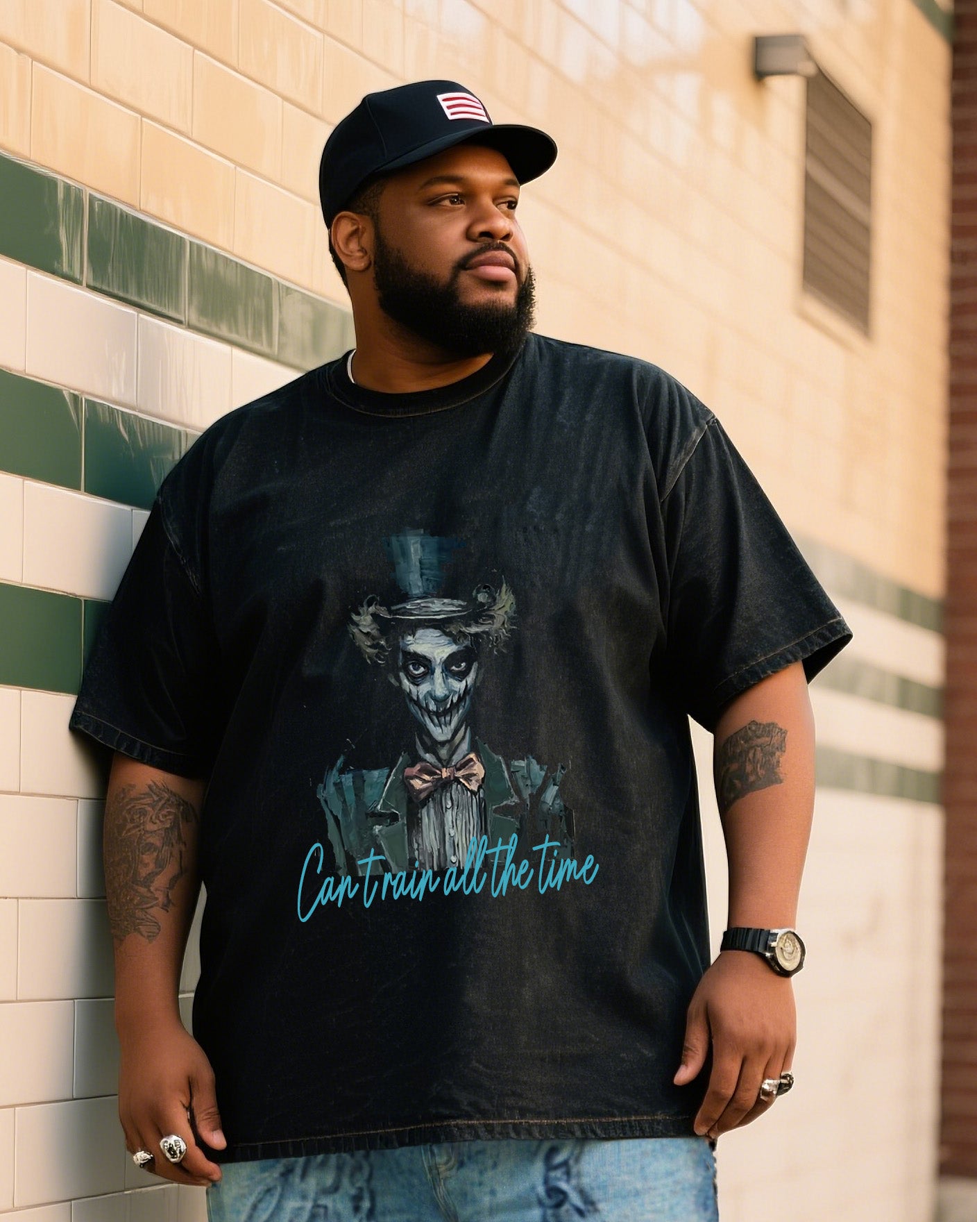 Big & Tall Denim Graphic Graffiti T-Shirt Pants Set for big men view 2