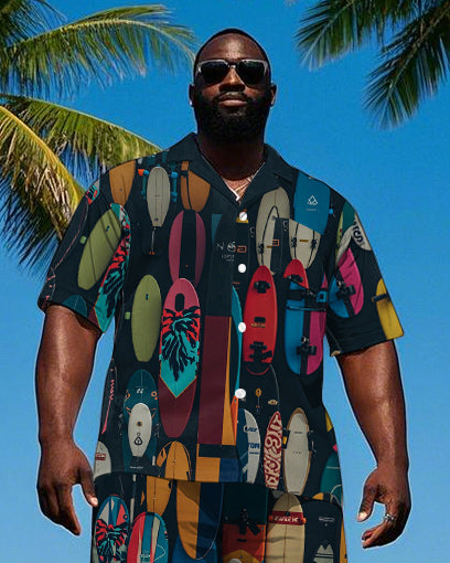 Big & Tall Hawaiian Geometric T-Shirt Shorts Set for big men view 2