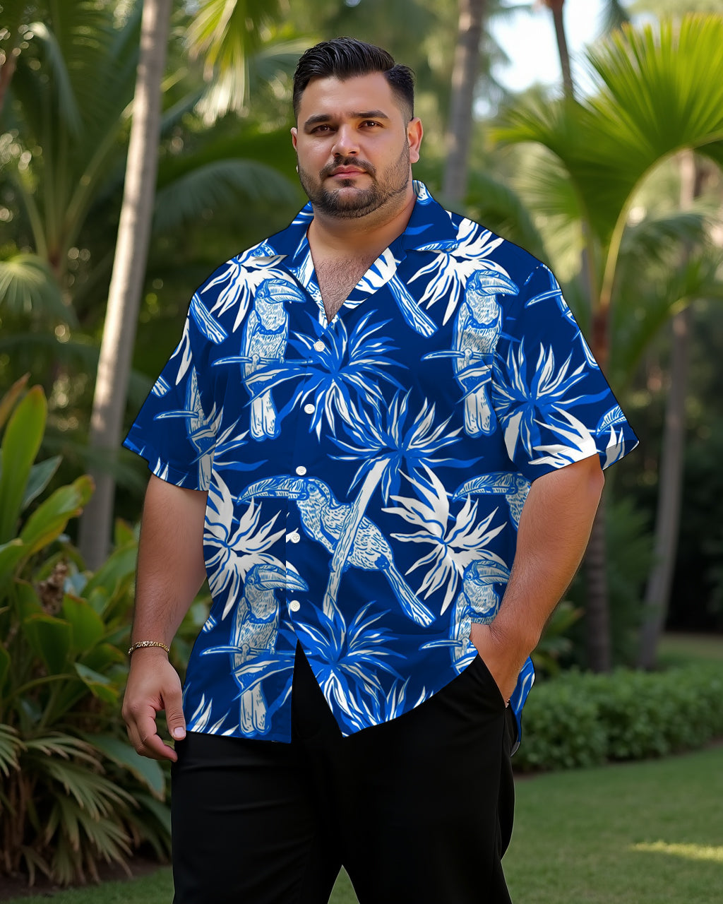 Big & Tall Blue Hawaiian Floral Short Sleeve Shirt for big men view 1