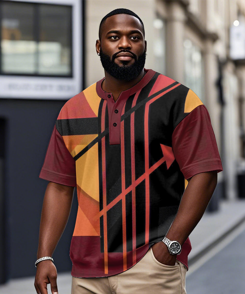 Big & Tall Black Red Geometric T-Shirt for big men view 1
