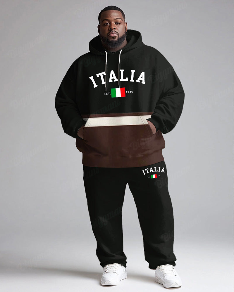 Big & Tall Black Graphic Hoodie Sweatpants Set for big men view 1