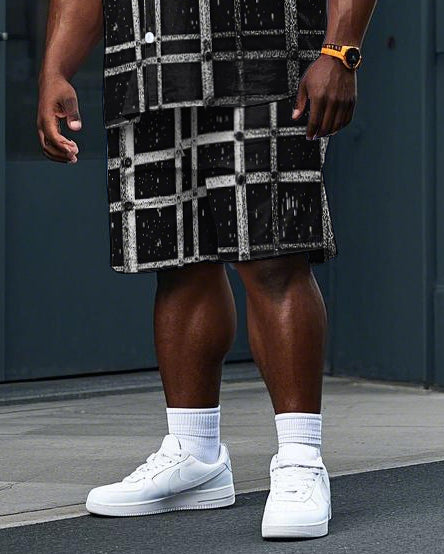 Big & Tall Plaid T-Shirt Shorts Set for big men view 3