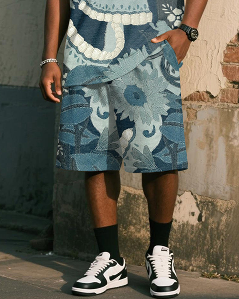 Big & Tall Blue Denim Graphic Two-piece Set for big men view 3