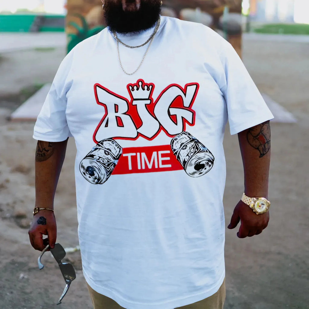 Big & Tall White Graphic Streetwear T-Shirt for big men view 3