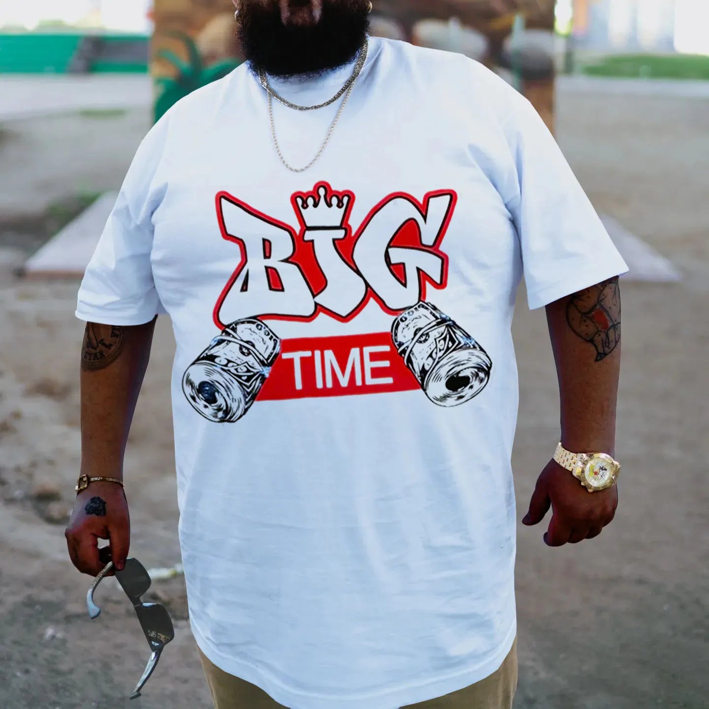 Big & Tall White Graphic Streetwear T-Shirt for big men view 3