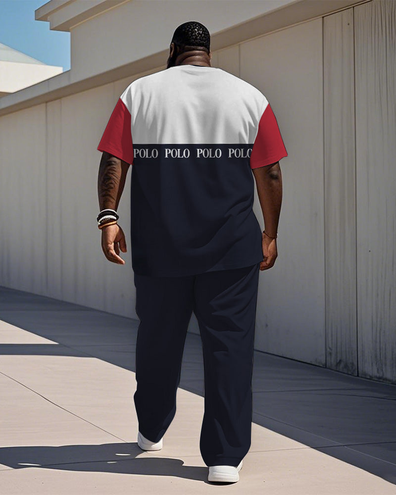 Big & Tall Blue Red Graphic T-Shirt Pants Set for big men view 4