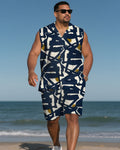 Big & Tall Hawaiian Graphic T-Shirt Shorts Set for big men view 1