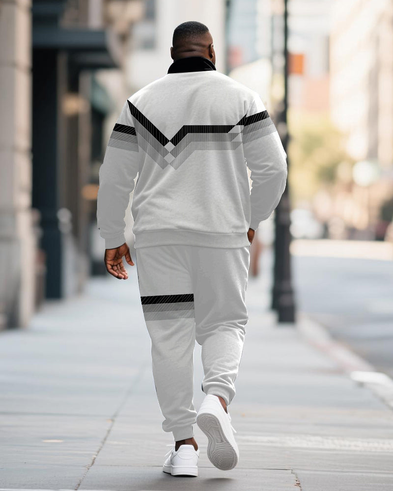 Big & Tall Black Gray Geometric Two-piece Set for big men view 4